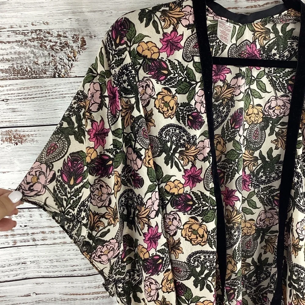 SPRING FLORAL ONE SIZE TOP KIMONO CARDIGAN SPRING SUMMER BOHO GUC - Picture 5 of 11